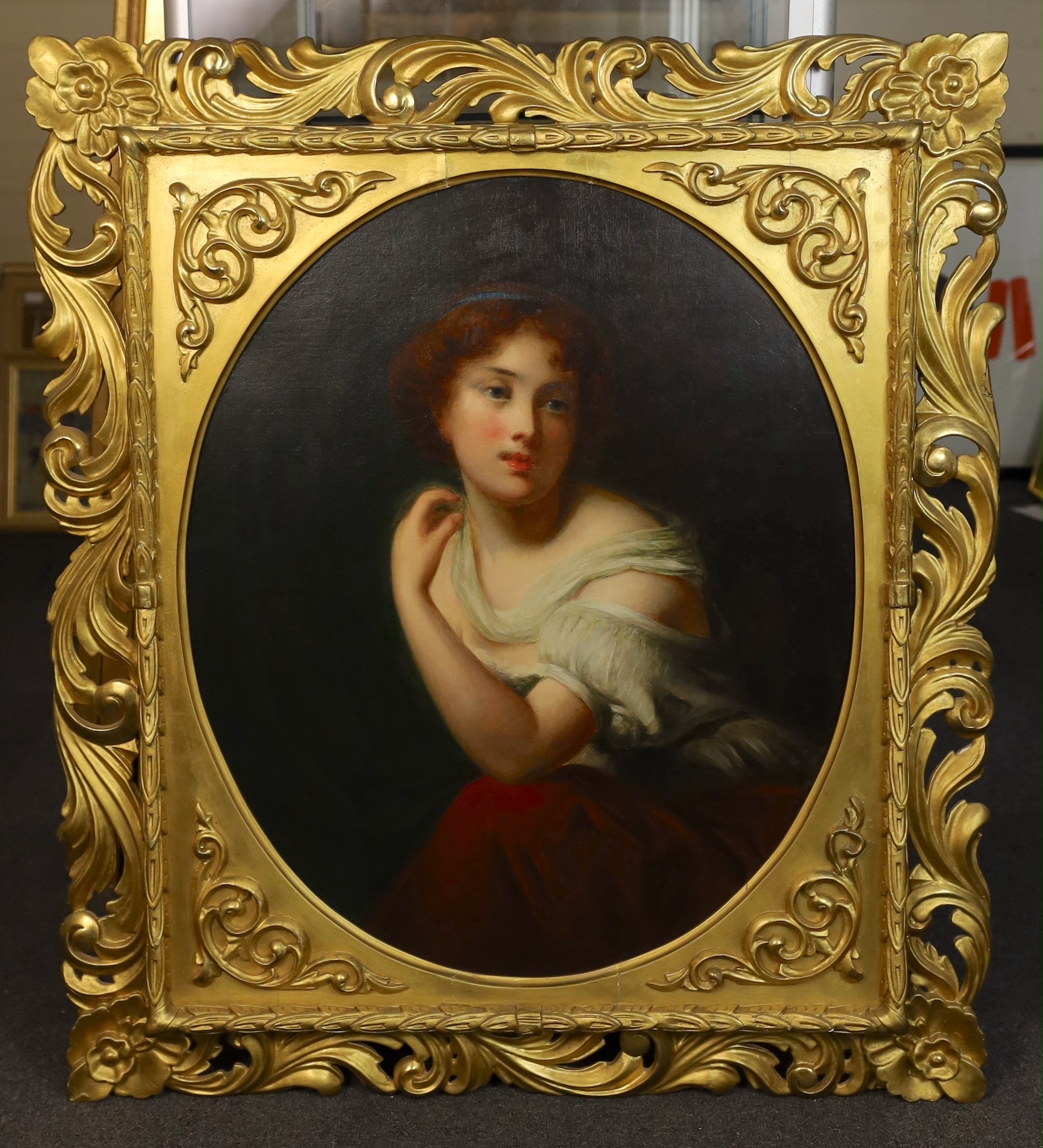 After Jean-Baptiste Greuze (French, 1725-1805), Portrait of a young lady, ‘Gabrielle’, oil on canvas, 74 x 60cm